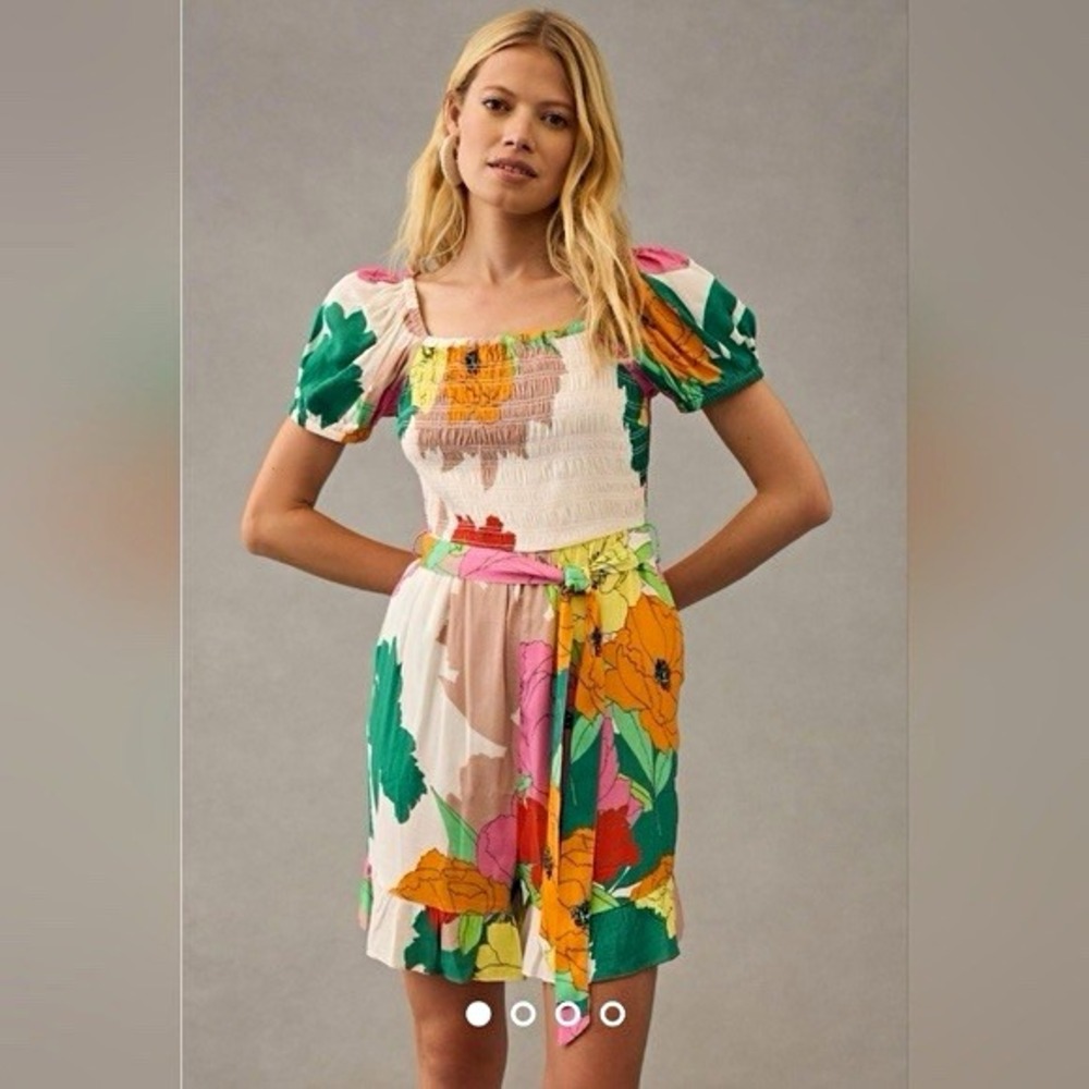 Anthropologie Plenty by Tracy Reese Floral Puff Sleeve Romper XS Petite NWT